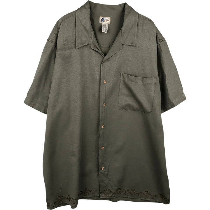 90'S Cherokee Waikiki Wear Short-Sleeve Open-Collar Rayon Shirt, Boxy Shirt, Men's XL Equivalent, Vintage Viscose rayon Khaki type Vintage Second Hand