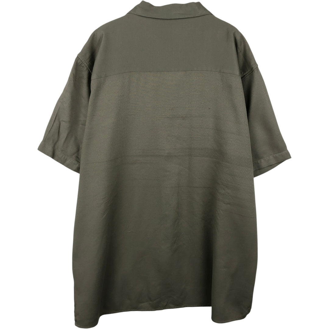 90'S Cherokee Waikiki Wear Short-Sleeve Open-Collar Rayon Shirt, Boxy Shirt, Men's XL Equivalent, Vintage Viscose rayon Khaki type Vintage Second Hand