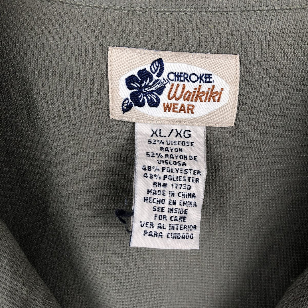 90'S Cherokee Waikiki Wear Short-Sleeve Open-Collar Rayon Shirt, Boxy Shirt, Men's XL Equivalent, Vintage Viscose rayon Khaki type Vintage Second Hand