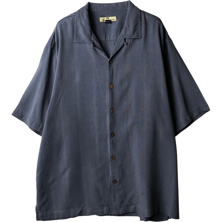 Tommy Bahama Stripe Pattern Short-Sleeve Open Collar Silk Shirt Box Shirt Men's Size L silk blue type Vintage Second Hand