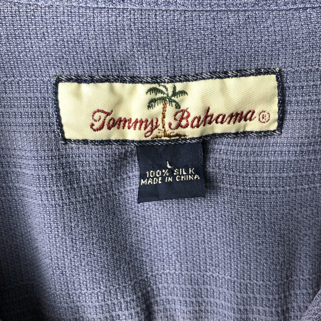 Tommy Bahama Stripe Pattern Short-Sleeve Open Collar Silk Shirt Box Shirt Men's Size L silk blue type Vintage Second Hand
