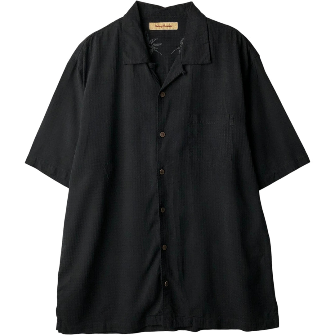 Tommy Bahama Check Pattern Short-Sleeve Open Collar Silk Shirt, Boxy Shirt, Men's Size M (approx.) silk black type Vintage Second Hand