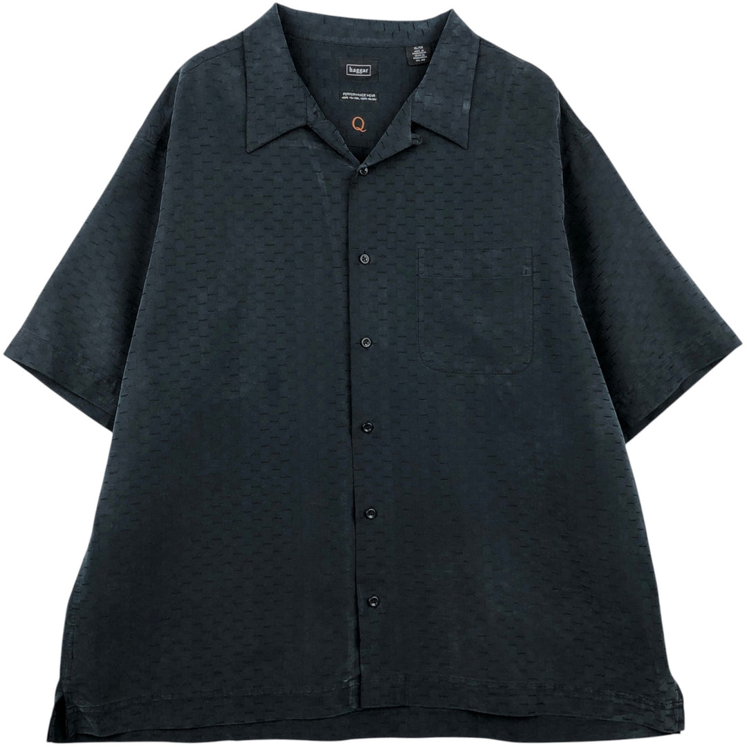 Haggar Short-Sleeve Open-Collar Rayon Shirt, Boxy Fit, Men's Size XL (approx.) Rayon navy blue type Vintage Second Hand