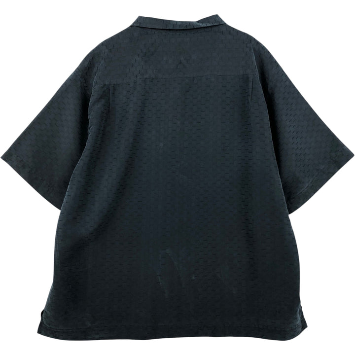 Haggar Short-Sleeve Open-Collar Rayon Shirt, Boxy Fit, Men's Size XL (approx.) Rayon navy blue type Vintage Second Hand