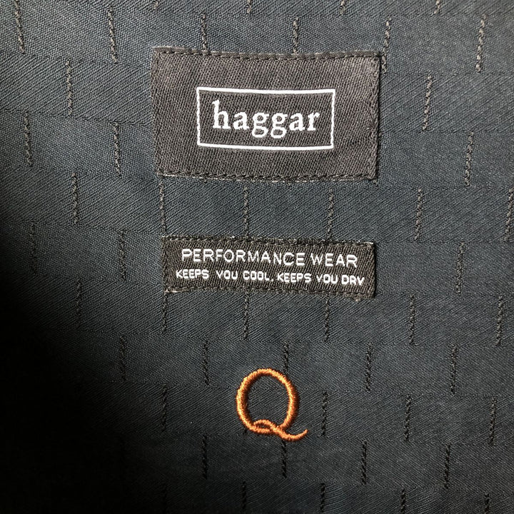 Haggar Short-Sleeve Open-Collar Rayon Shirt, Boxy Fit, Men's Size XL (approx.) Rayon navy blue type Vintage Second Hand