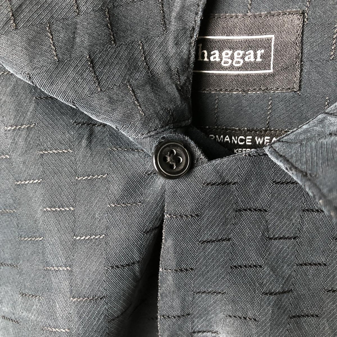 Haggar Short-Sleeve Open-Collar Rayon Shirt, Boxy Fit, Men's Size XL (approx.) Rayon navy blue type Vintage Second Hand