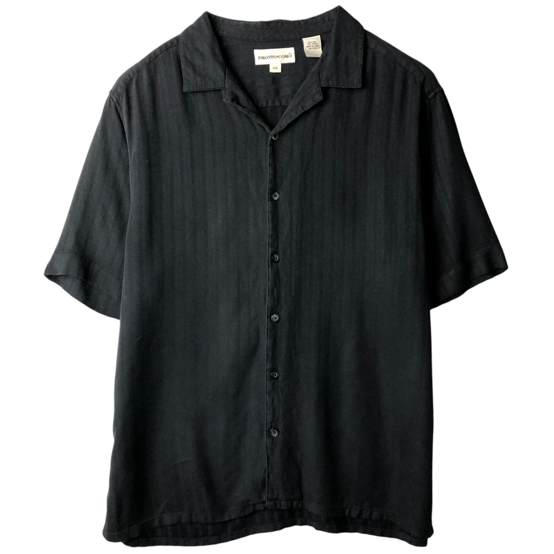 PRONTO UOMO Short-Sleeve Open-Collar Rayon x Silk Box Shirt, Men's Size L (approx.) silk black type Vintage Second Hand