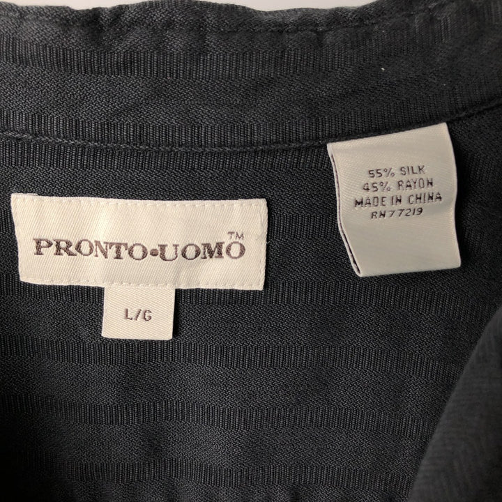 PRONTO UOMO Short-Sleeve Open-Collar Rayon x Silk Box Shirt, Men's Size L (approx.) silk black type Vintage Second Hand