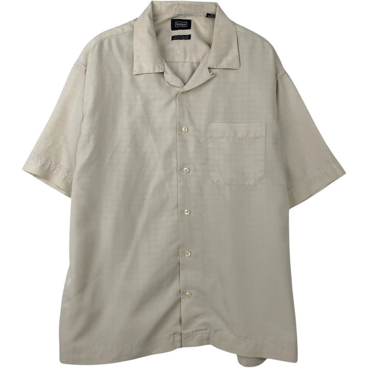 Haggar Check Pattern Short-Sleeve Open Collar Shirt, Boxy Shirt, Men's Size L (approx.) Rayon Beige type Vintage Second Hand