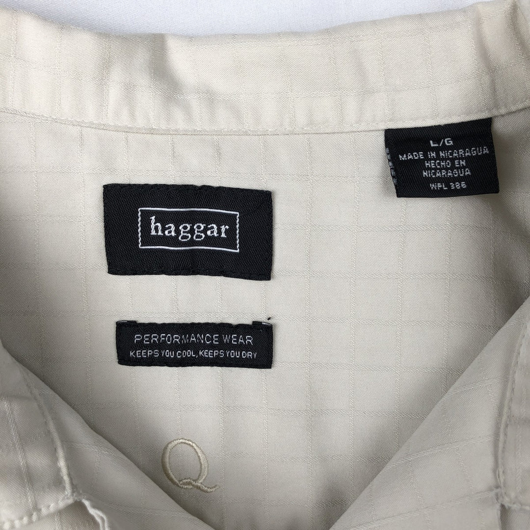 Haggar Check Pattern Short-Sleeve Open Collar Shirt, Boxy Shirt, Men's Size L (approx.) Rayon Beige type Vintage Second Hand