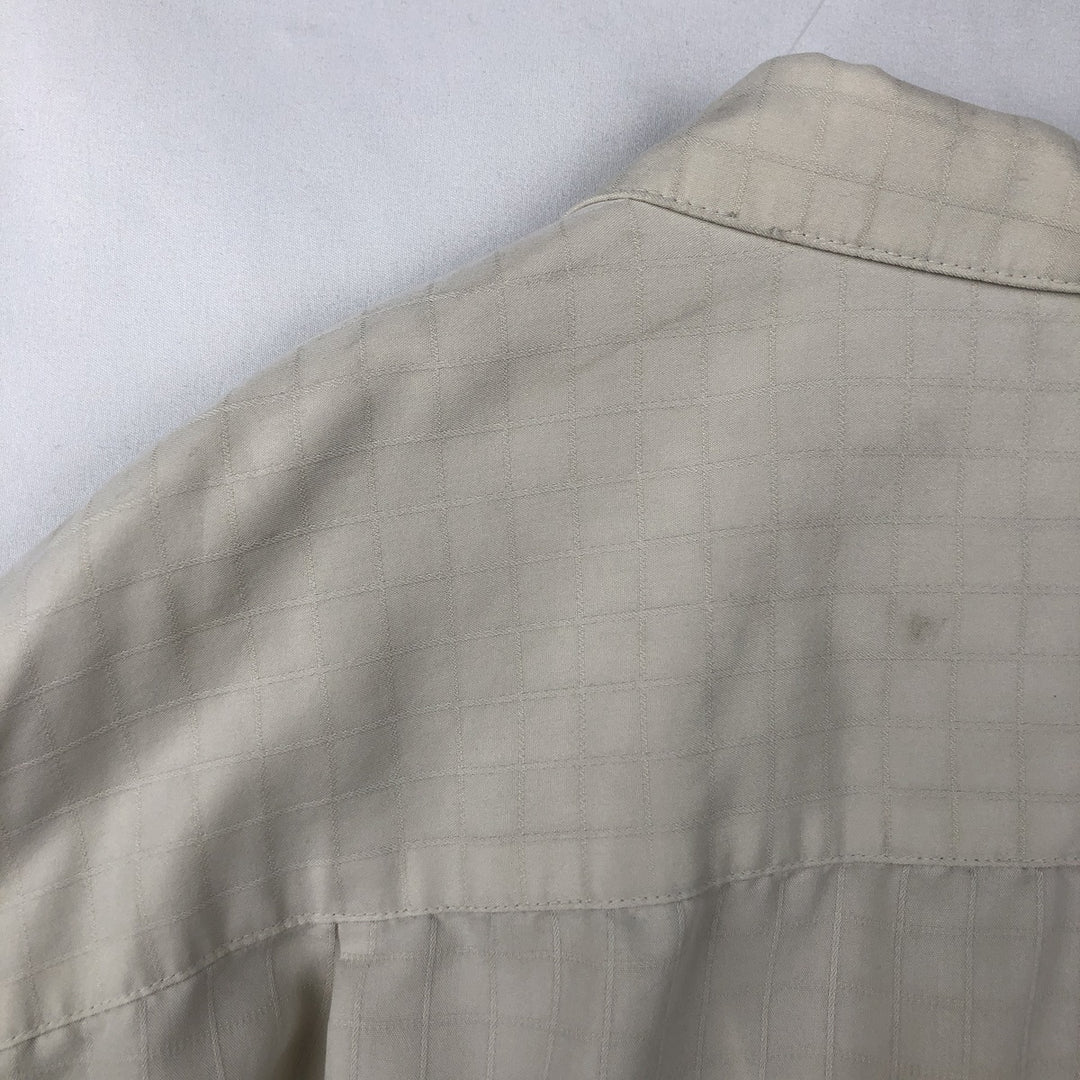 Haggar Check Pattern Short-Sleeve Open Collar Shirt, Boxy Shirt, Men's Size L (approx.) Rayon Beige type Vintage Second Hand