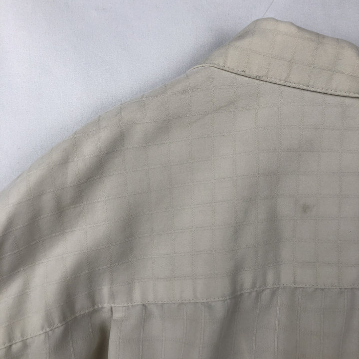 Haggar Check Pattern Short-Sleeve Open Collar Shirt, Boxy Shirt, Men's Size L (approx.) Rayon Beige type Vintage Second Hand