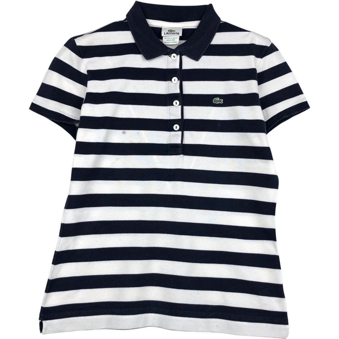 Lacoste (LACOSTE) French design short-sleeved striped polo shirt, women's size S (approx.) cotton navy blue type Vintage Second Hand