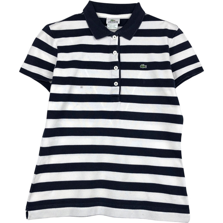 Lacoste (LACOSTE) French design short-sleeved striped polo shirt, women's size S (approx.) cotton navy blue type Vintage Second Hand