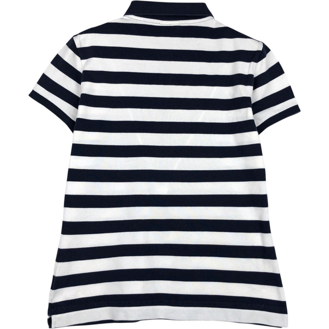 Lacoste (LACOSTE) French design short-sleeved striped polo shirt, women's size S (approx.) cotton navy blue type Vintage Second Hand