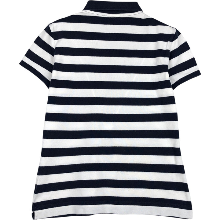 Lacoste (LACOSTE) French design short-sleeved striped polo shirt, women's size S (approx.) cotton navy blue type Vintage Second Hand