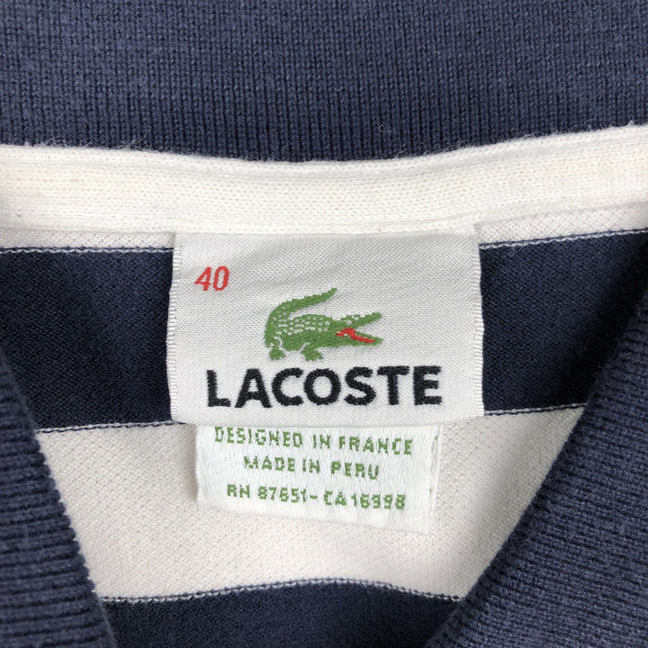 Lacoste (LACOSTE) French design short-sleeved striped polo shirt, women's size S (approx.) cotton navy blue type Vintage Second Hand