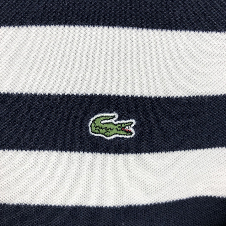 Lacoste (LACOSTE) French design short-sleeved striped polo shirt, women's size S (approx.) cotton navy blue type Vintage Second Hand