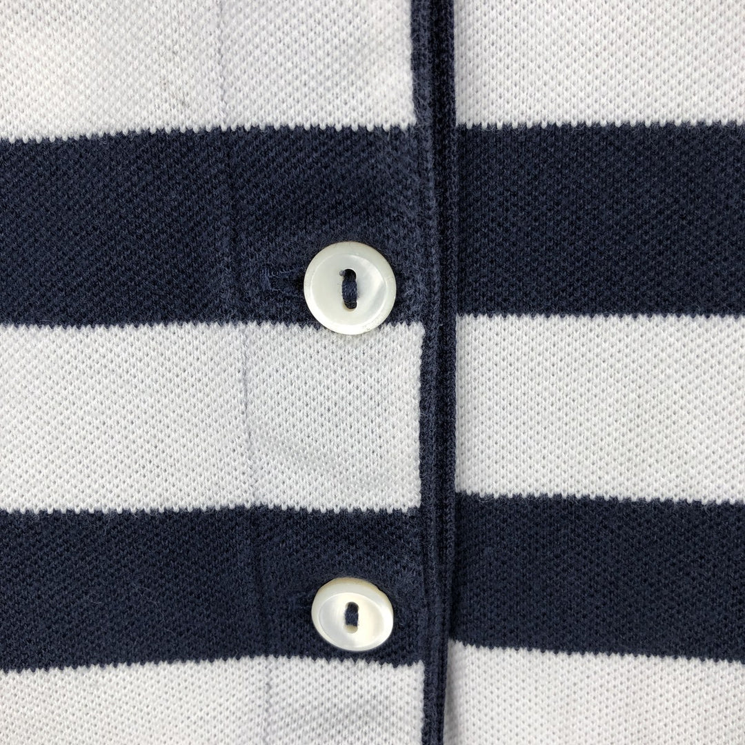 Lacoste (LACOSTE) French design short-sleeved striped polo shirt, women's size S (approx.) cotton navy blue type Vintage Second Hand