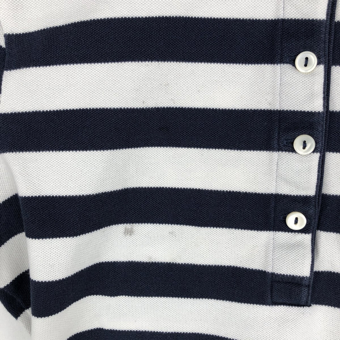 Lacoste (LACOSTE) French design short-sleeved striped polo shirt, women's size S (approx.) cotton navy blue type Vintage Second Hand
