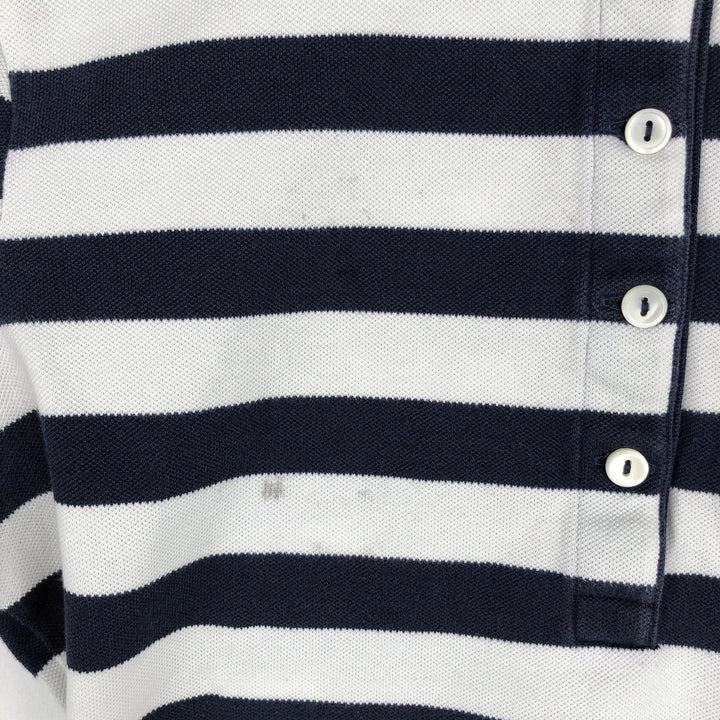 Lacoste (LACOSTE) French design short-sleeved striped polo shirt, women's size S (approx.) cotton navy blue type Vintage Second Hand