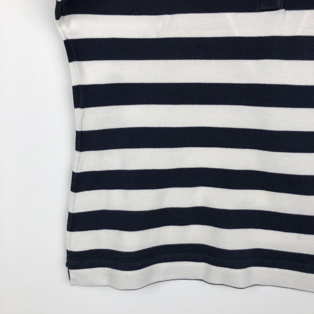 Lacoste (LACOSTE) French design short-sleeved striped polo shirt, women's size S (approx.) cotton navy blue type Vintage Second Hand