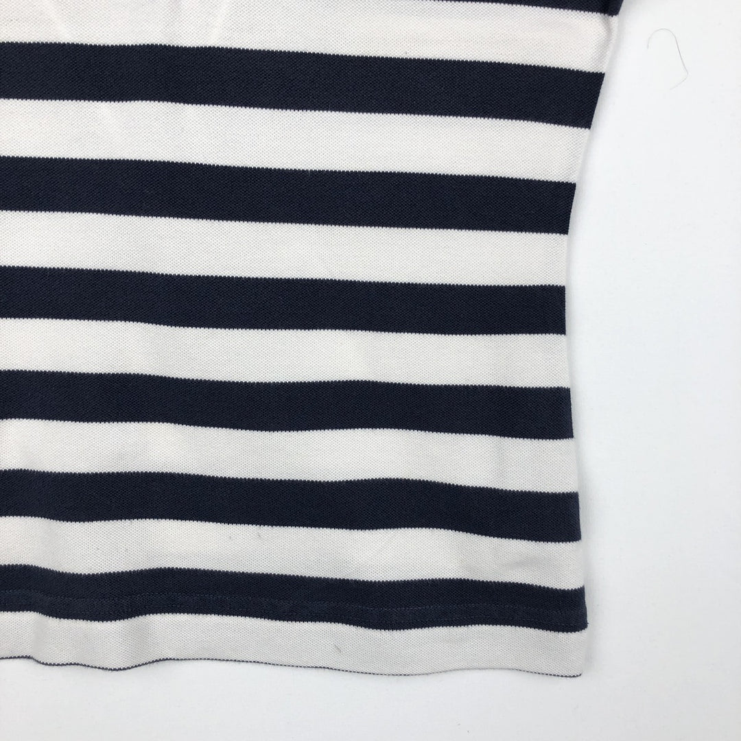 Lacoste (LACOSTE) French design short-sleeved striped polo shirt, women's size S (approx.) cotton navy blue type Vintage Second Hand