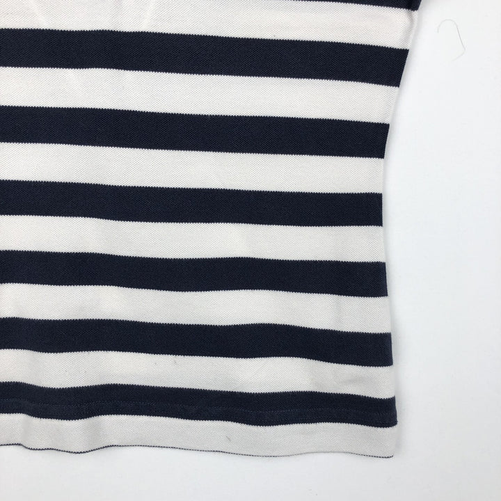 Lacoste (LACOSTE) French design short-sleeved striped polo shirt, women's size S (approx.) cotton navy blue type Vintage Second Hand