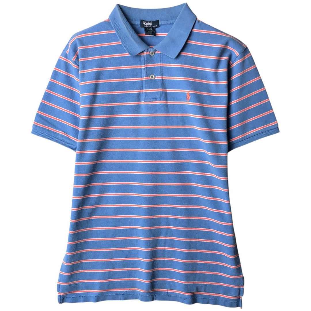 Ralph Lauren POLO by Ralph Lauren short sleeve striped polo shirt for women, size M cotton Blue type light blue Vintage Second Hand