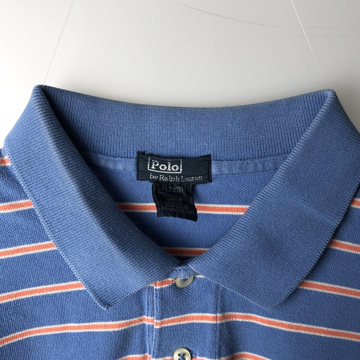Ralph Lauren POLO by Ralph Lauren short sleeve striped polo shirt for women, size M cotton Blue type light blue Vintage Second Hand