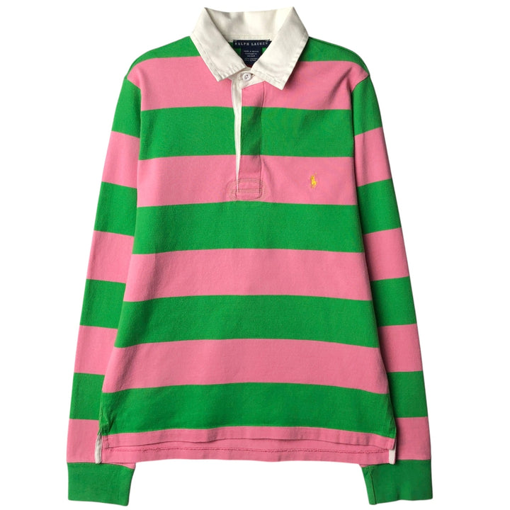 Ralph Lauren striped long-sleeved rugby shirt, women's size M. cotton pink type Vintage Second Hand