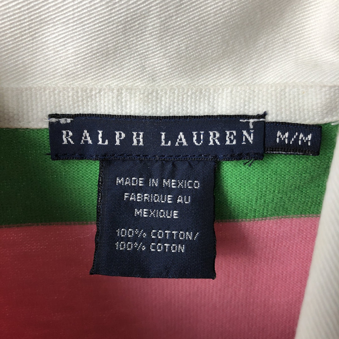 Ralph Lauren striped long-sleeved rugby shirt, women's size M. cotton pink type Vintage Second Hand