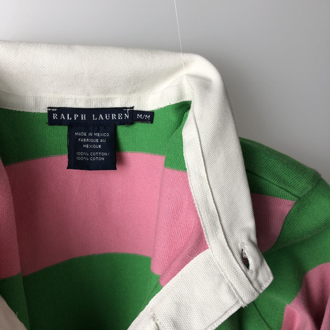 Ralph Lauren striped long-sleeved rugby shirt, women's size M. cotton pink type Vintage Second Hand