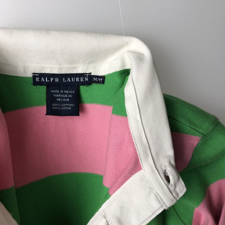 Ralph Lauren striped long-sleeved rugby shirt, women's size M. cotton pink type Vintage Second Hand