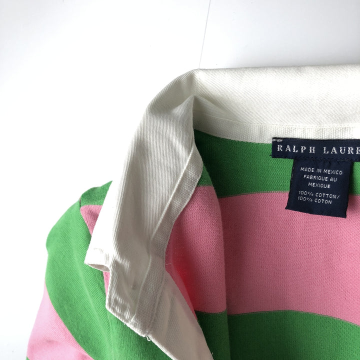 Ralph Lauren striped long-sleeved rugby shirt, women's size M. cotton pink type Vintage Second Hand