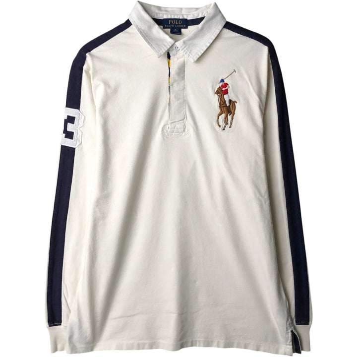 Ralph Lauren POLO RALPH LAUREN Big Pony Long-Sleeve Rugby Shirt, Women's Size M (approx.) cotton white type Vintage Second Hand