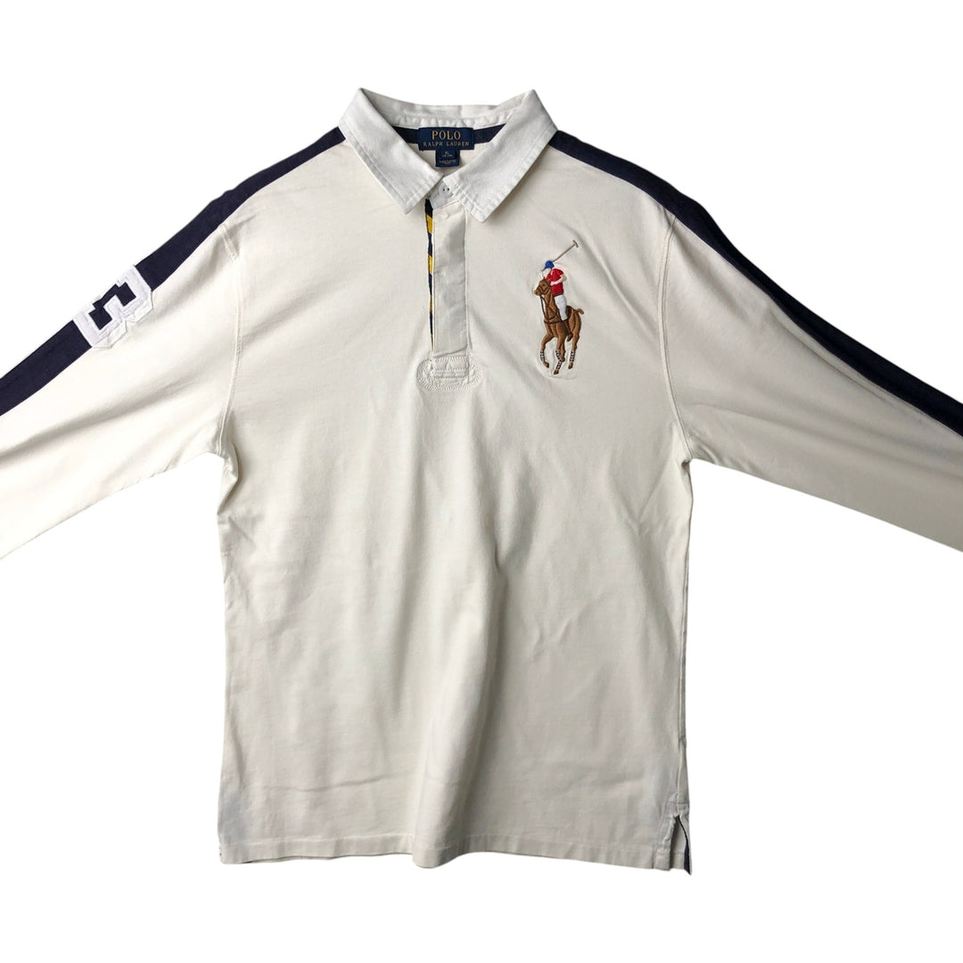 Ralph Lauren POLO RALPH LAUREN Big Pony Long-Sleeve Rugby Shirt, Women's Size M (approx.) cotton white type Vintage Second Hand