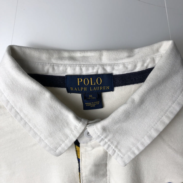 Ralph Lauren POLO RALPH LAUREN Big Pony Long-Sleeve Rugby Shirt, Women's Size M (approx.) cotton white type Vintage Second Hand