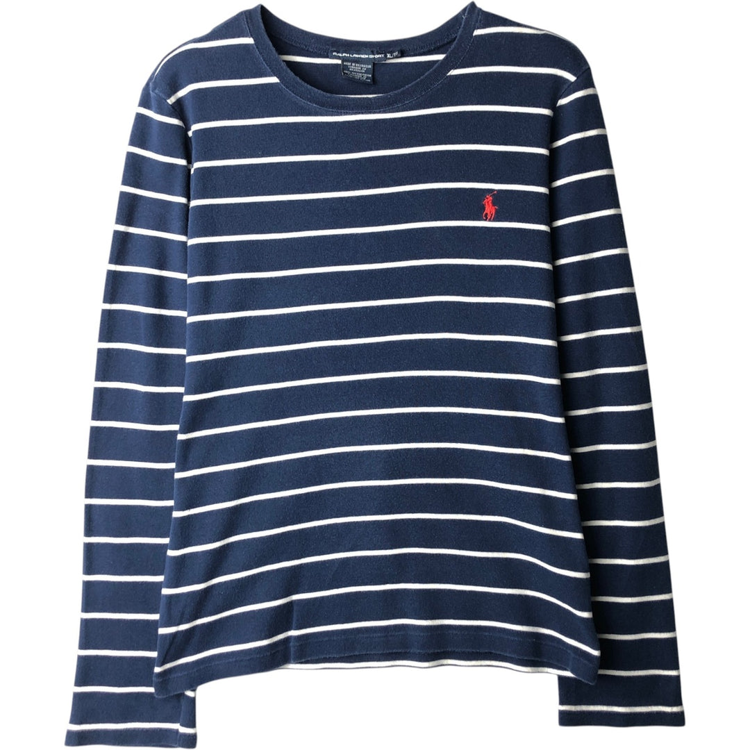 Ralph Lauren RALPH LAUREN SPORT Striped Pattern Long-Sleeve T-Shirt (Women's Size XL) cotton navy blue type Vintage Second Hand