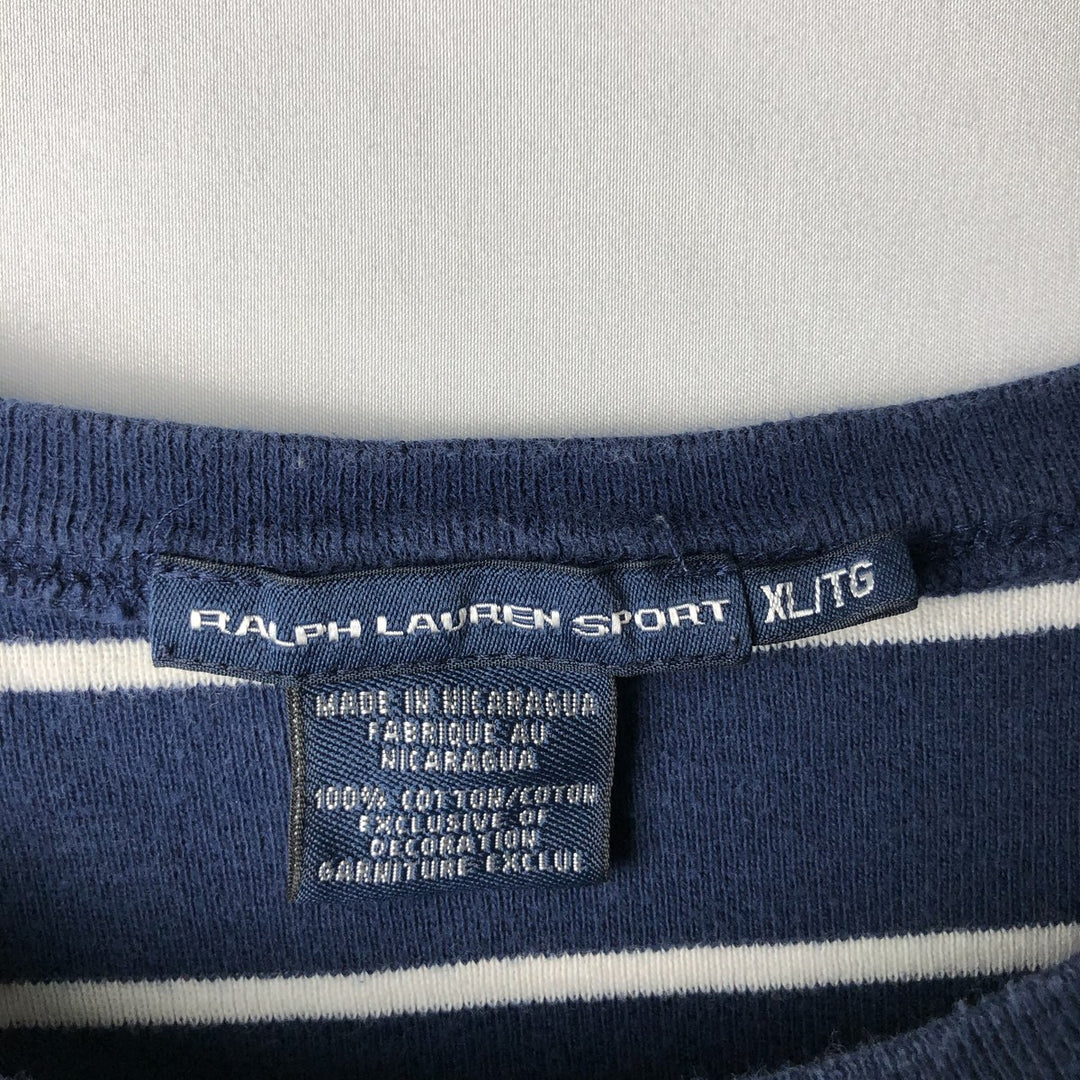 Ralph Lauren RALPH LAUREN SPORT Striped Pattern Long-Sleeve T-Shirt (Women's Size XL) cotton navy blue type Vintage Second Hand