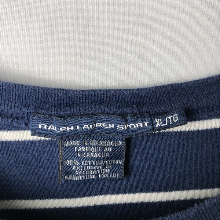 Ralph Lauren RALPH LAUREN SPORT Striped Pattern Long-Sleeve T-Shirt (Women's Size XL) cotton navy blue type Vintage Second Hand