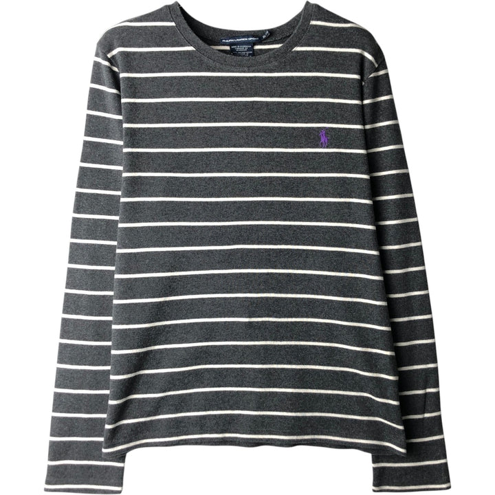 Ralph Lauren RALPH LAUREN SPORT Striped Pattern Long-Sleeve T-Shirt (Women's Size XL) cotton Charcoal Vintage Second Hand