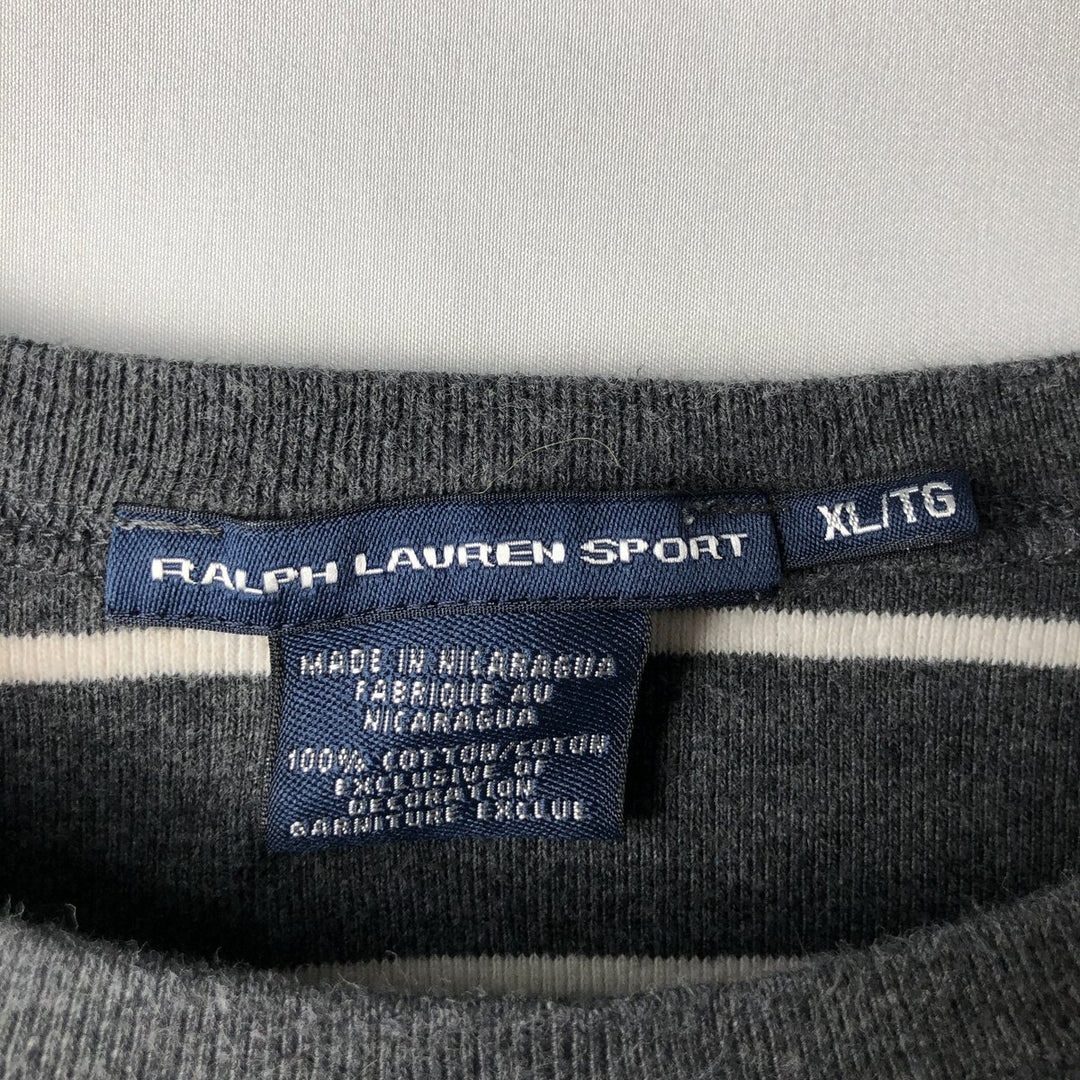 Ralph Lauren RALPH LAUREN SPORT Striped Pattern Long-Sleeve T-Shirt (Women's Size XL) cotton Charcoal Vintage Second Hand