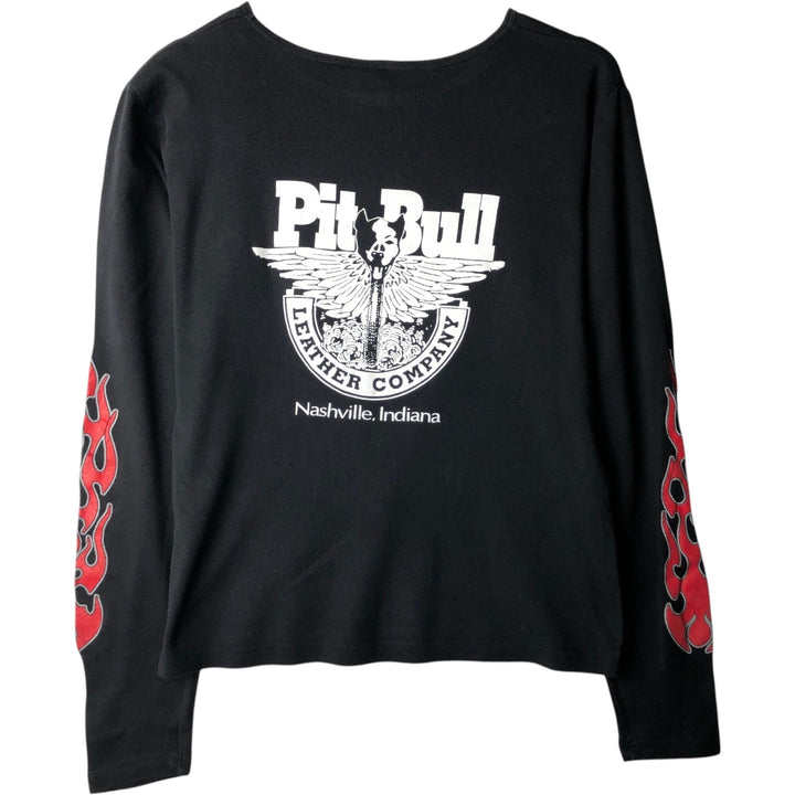 2000'S CHOICE APPAREL Fire Pattern Long-Sleeve T-Shirt, Made in Russia, Women's Size XL (approx.) cotton black type Vintage Second Hand