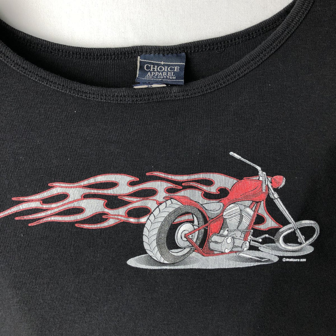 2000'S CHOICE APPAREL Fire Pattern Long-Sleeve T-Shirt, Made in Russia, Women's Size XL (approx.) cotton black type Vintage Second Hand