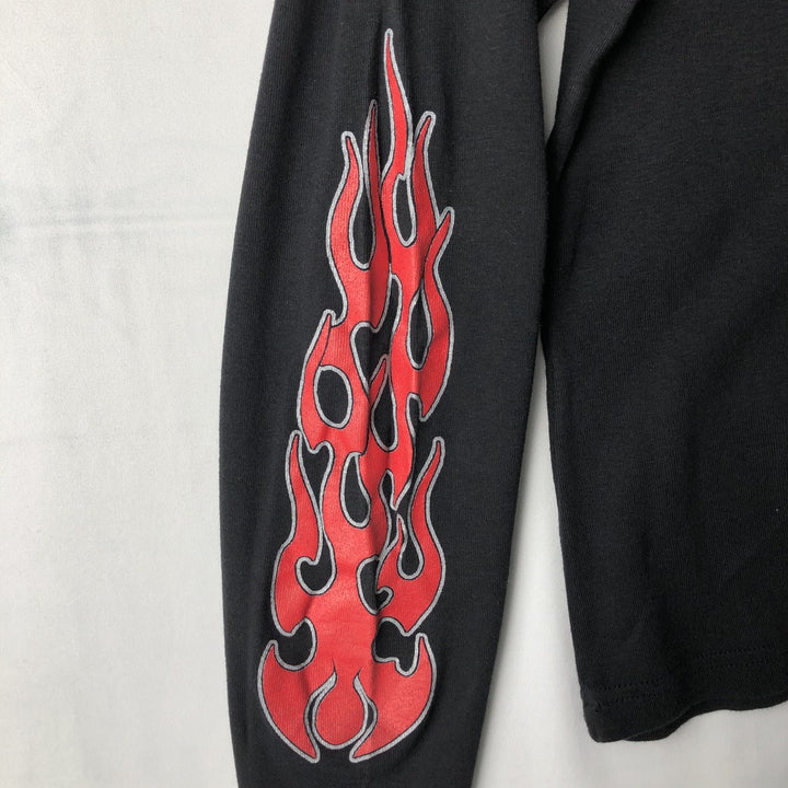 2000'S CHOICE APPAREL Fire Pattern Long-Sleeve T-Shirt, Made in Russia, Women's Size XL (approx.) cotton black type Vintage Second Hand