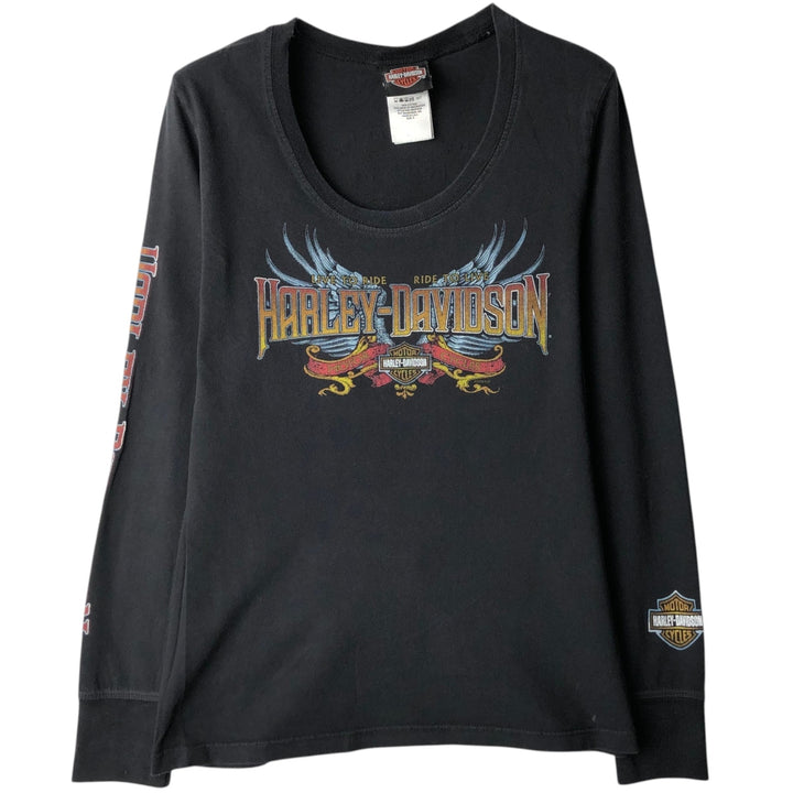 Harley-Davidson Long-Sleeve T-Shirt, Made in USA, Women's Size S (approx.) cotton black type Vintage Second Hand