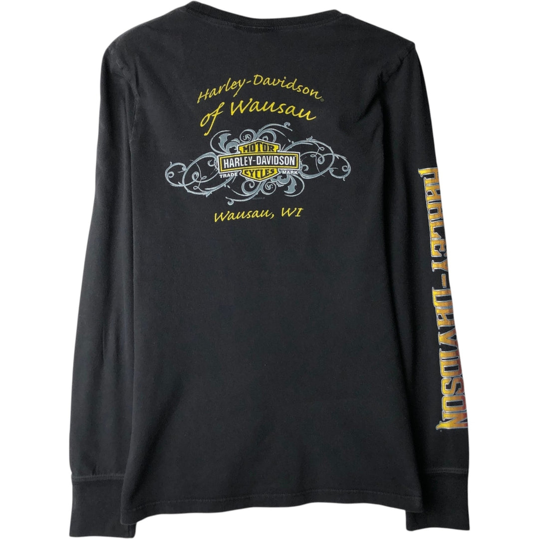 Harley-Davidson Long-Sleeve T-Shirt, Made in USA, Women's Size S (approx.) cotton black type Vintage Second Hand