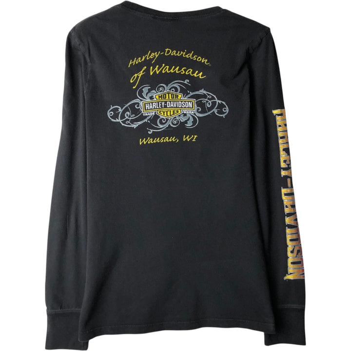 Harley-Davidson Long-Sleeve T-Shirt, Made in USA, Women's Size S (approx.) cotton black type Vintage Second Hand