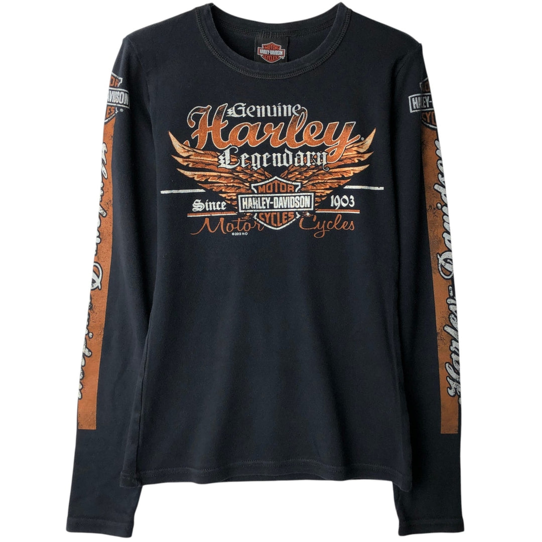 Harley-Davidson Long-Sleeve T-Shirt, Made in USA, Women's Size S (approx.) cotton black type Vintage Second Hand